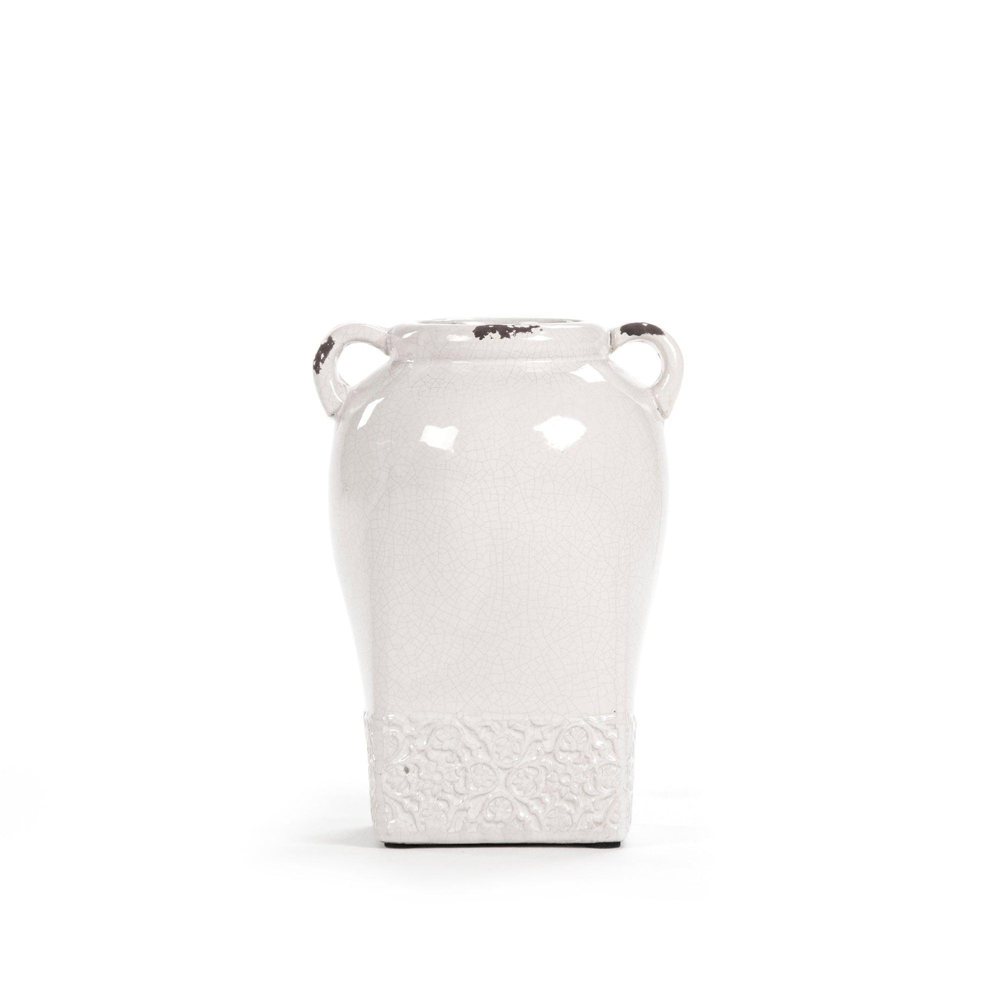 Distressed Crackle White Vase (6768S A369) FredCo