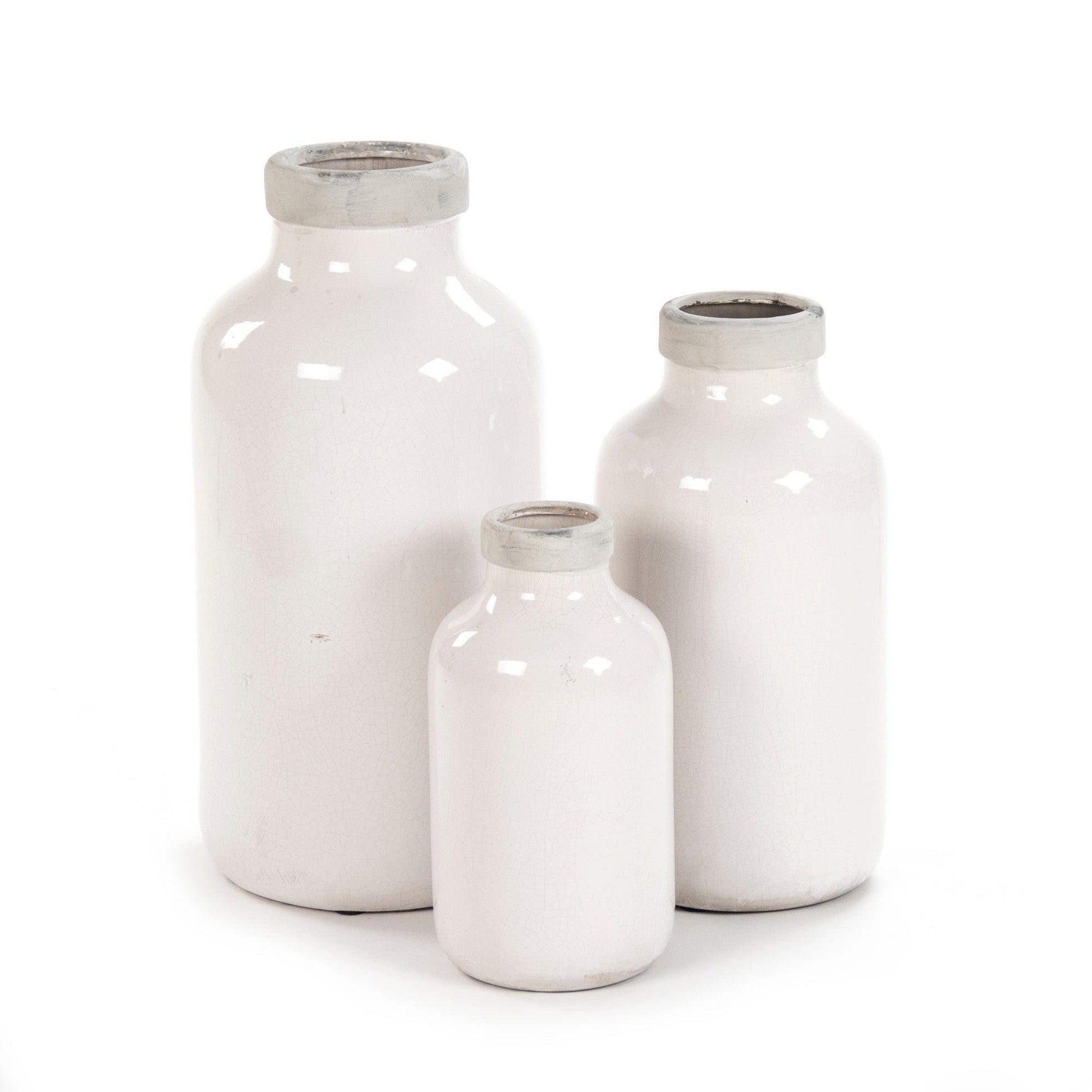 Distressed Crackle White Vase (6791S A369A) FredCo