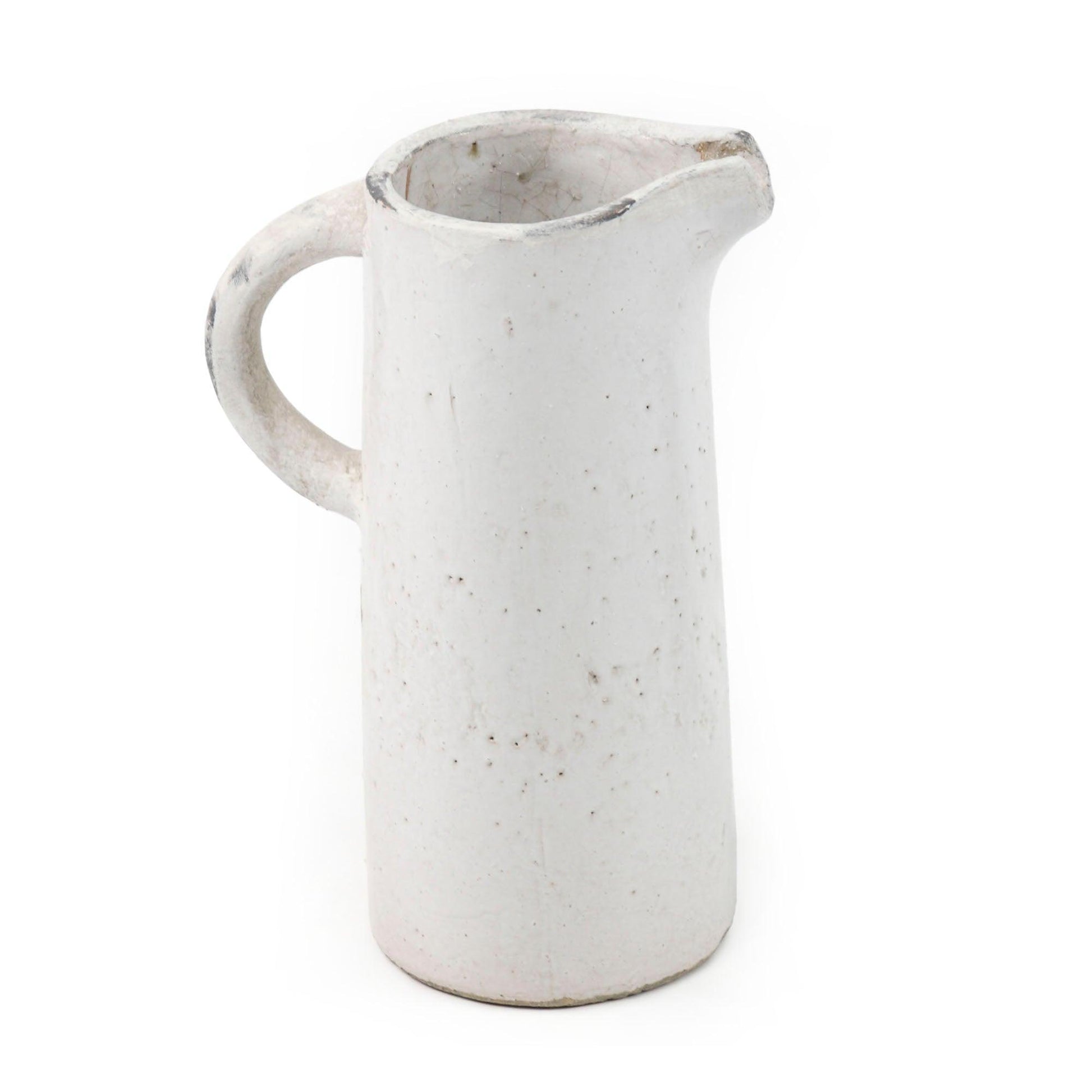 Distressed White Ceramic Pitcher (5311M) FredCo