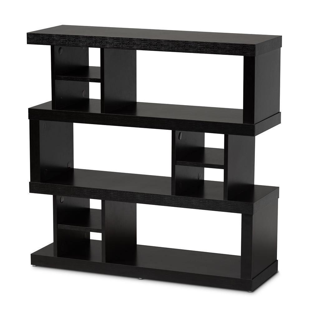 Dora Modern and Contemporary Dark Brown Finished Wood 3-Tier Geometric Bookshelf FredCo