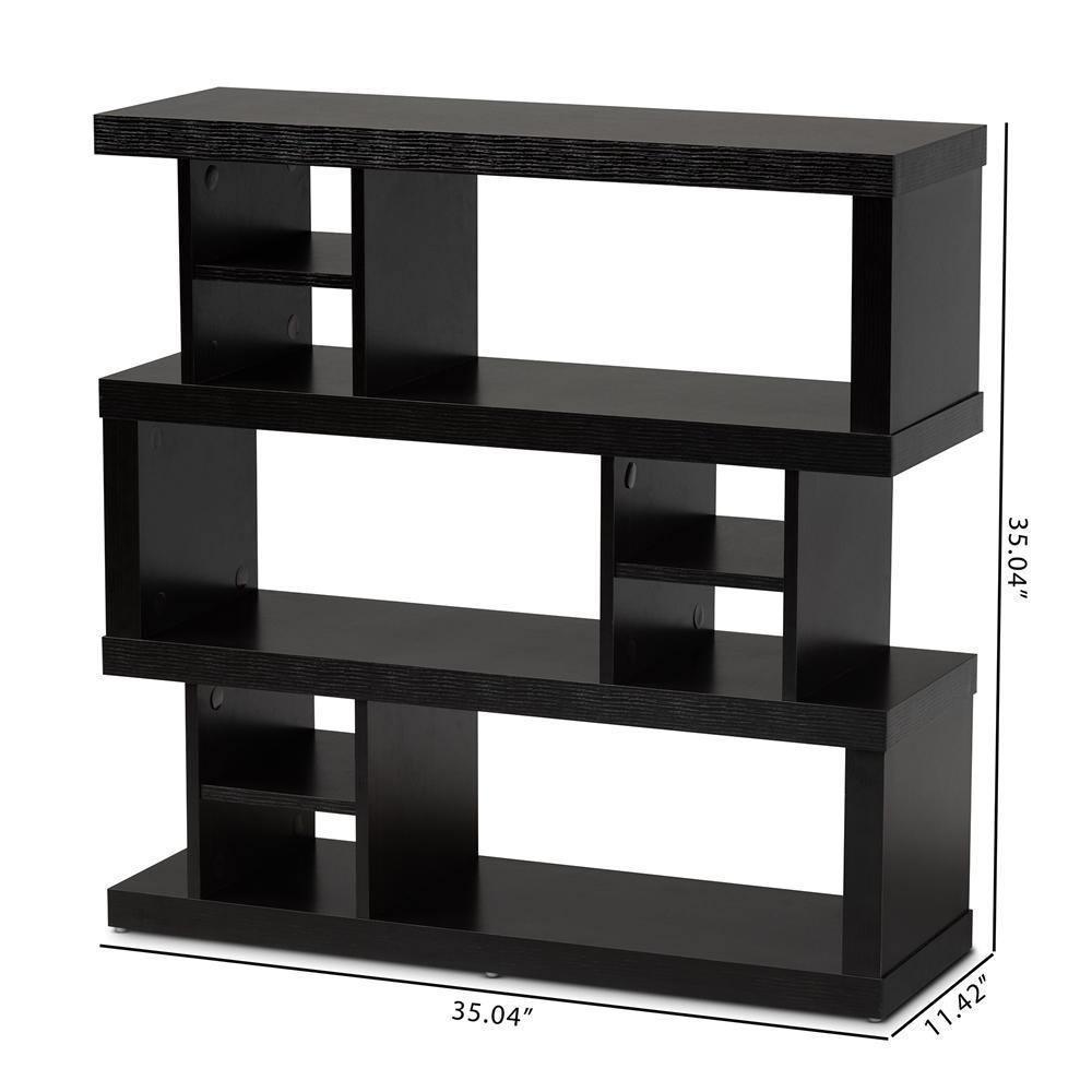 Dora Modern and Contemporary Dark Brown Finished Wood 3-Tier Geometric Bookshelf FredCo