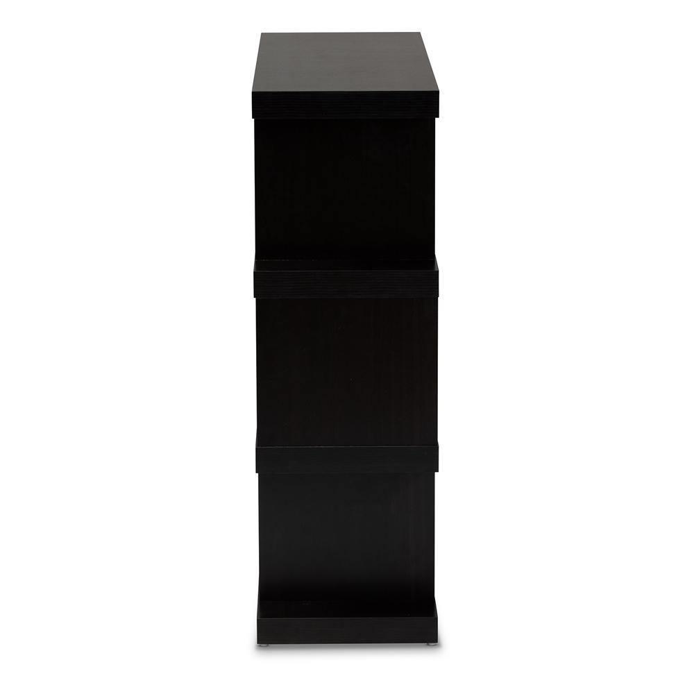 Dora Modern and Contemporary Dark Brown Finished Wood 3-Tier Geometric Bookshelf FredCo