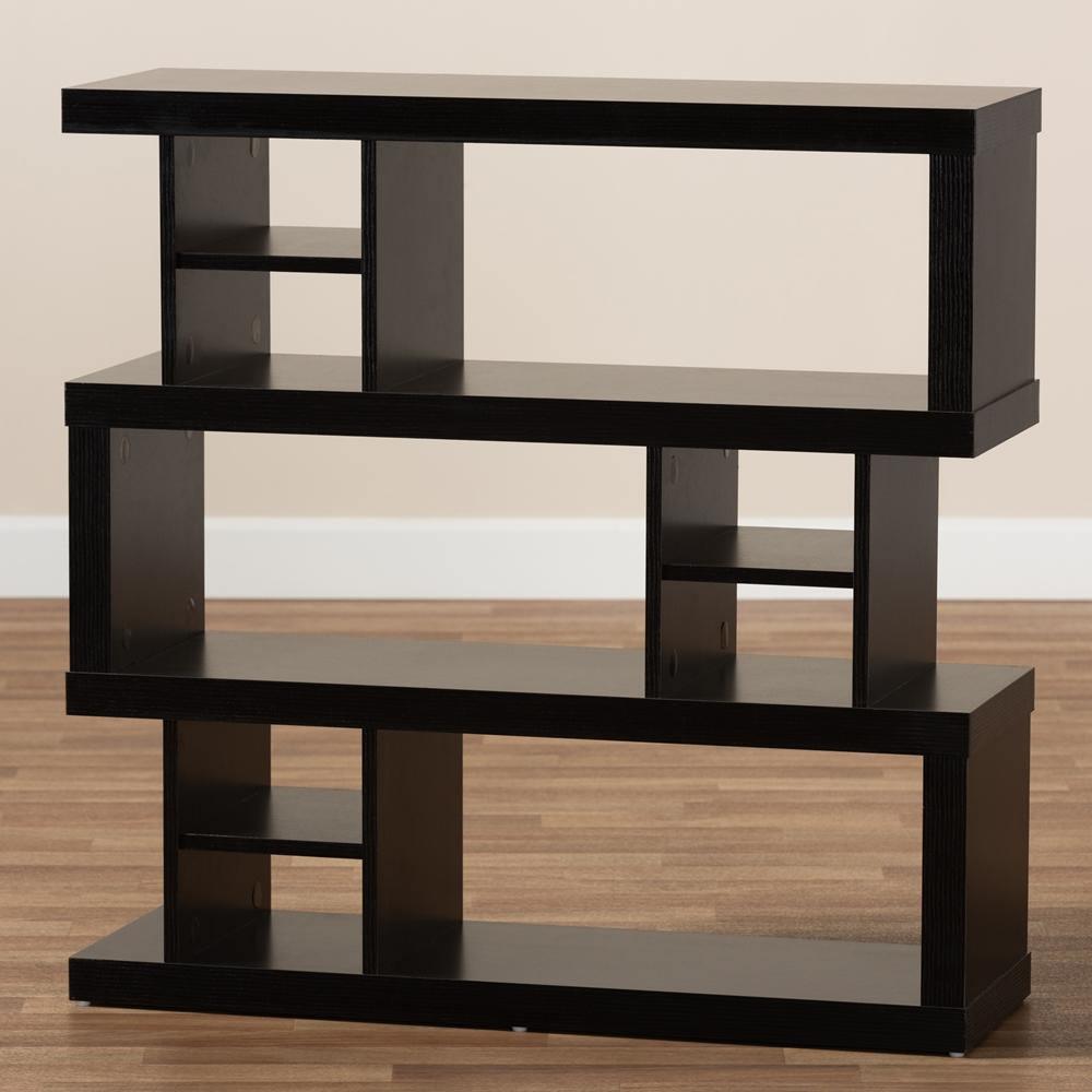 Dora Modern and Contemporary Dark Brown Finished Wood 3-Tier Geometric Bookshelf FredCo