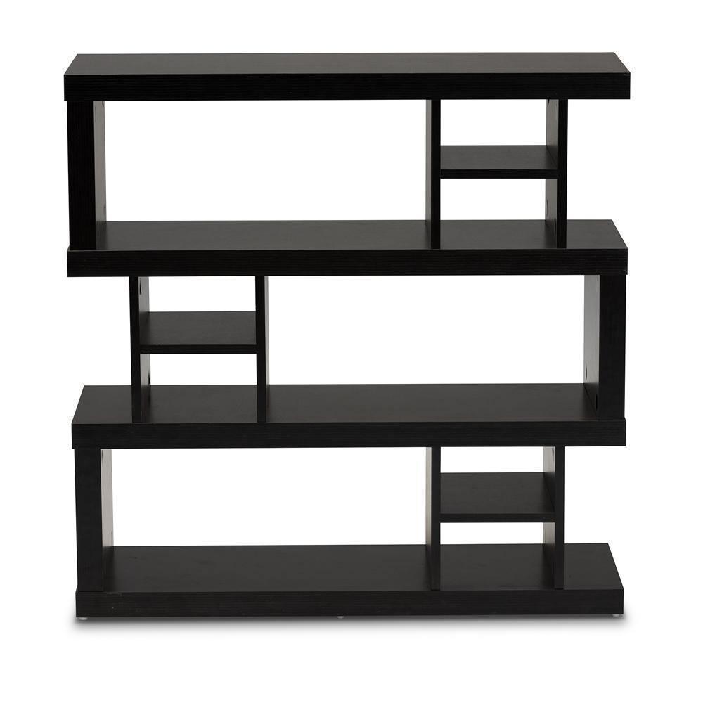 Dora Modern and Contemporary Dark Brown Finished Wood 3-Tier Geometric Bookshelf FredCo