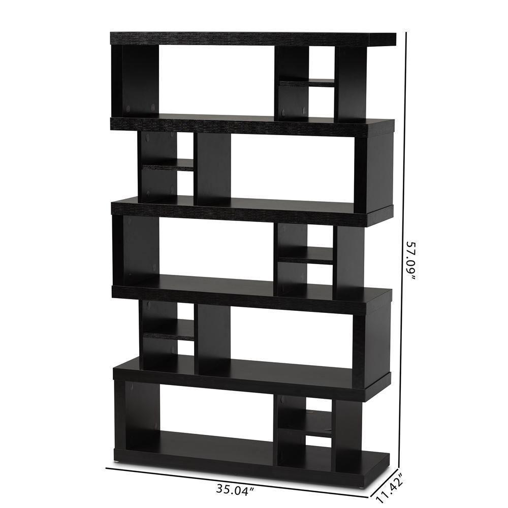 Dora Modern and Contemporary Dark Brown Finished Wood 5-Tier Geometric Bookshelf FredCo