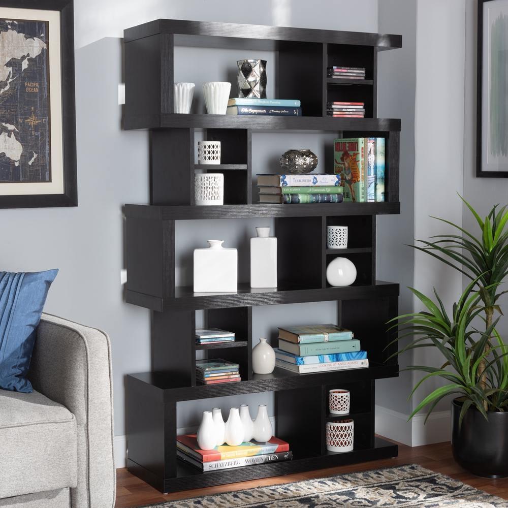 Dora Modern and Contemporary Dark Brown Finished Wood 5-Tier Geometric Bookshelf FredCo