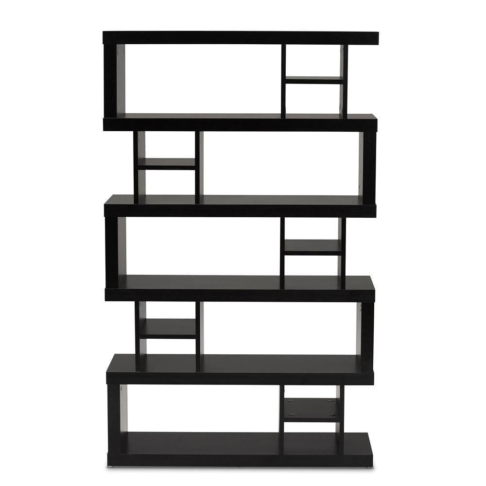 Dora Modern and Contemporary Dark Brown Finished Wood 5-Tier Geometric Bookshelf FredCo