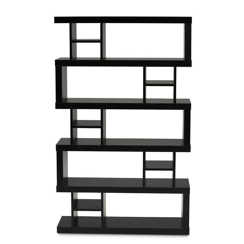 Dora Modern and Contemporary Dark Brown Finished Wood 5-Tier Geometric Bookshelf FredCo