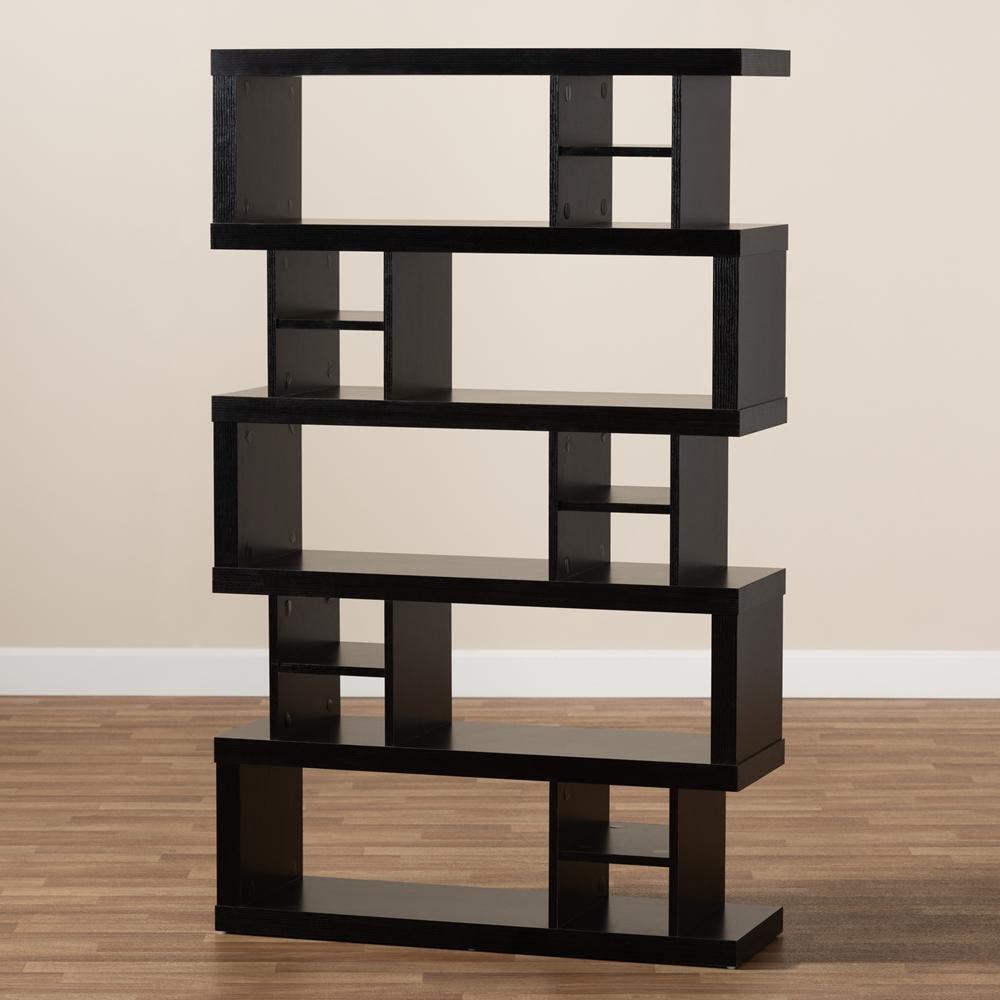 Dora Modern and Contemporary Dark Brown Finished Wood 5-Tier Geometric Bookshelf FredCo