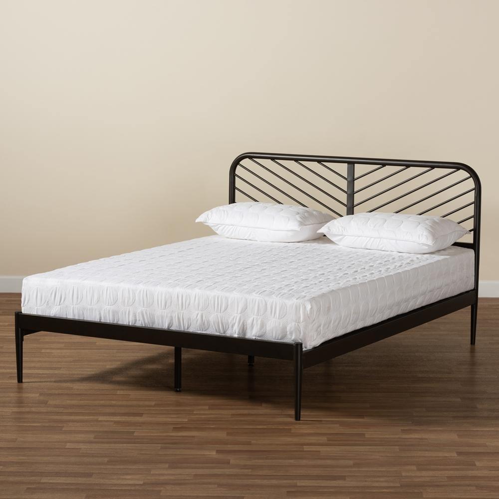 Dora Modern and Contemporary Industrial Black Finished Metal Queen Size Platform Bed FredCo