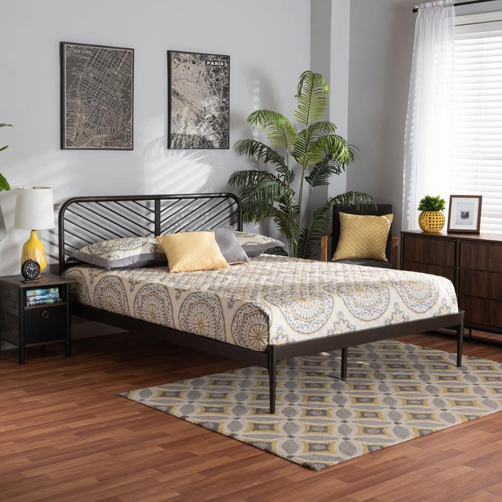 Dora Modern and Contemporary Industrial Black Finished Metal Queen Size Platform Bed FredCo