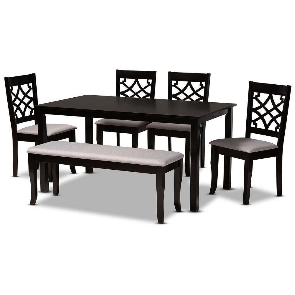 Dori Modern and Contemporary Grey Fabric Upholstered and Dark Brown Finished Wood 6-Piece Dining Set FredCo
