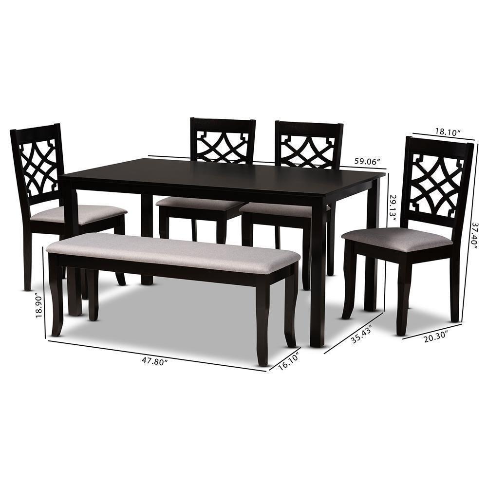 Dori Modern and Contemporary Grey Fabric Upholstered and Dark Brown Finished Wood 6-Piece Dining Set FredCo