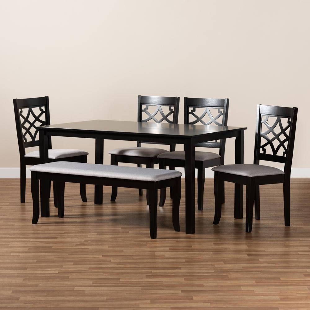 Dori Modern and Contemporary Grey Fabric Upholstered and Dark Brown Finished Wood 6-Piece Dining Set FredCo