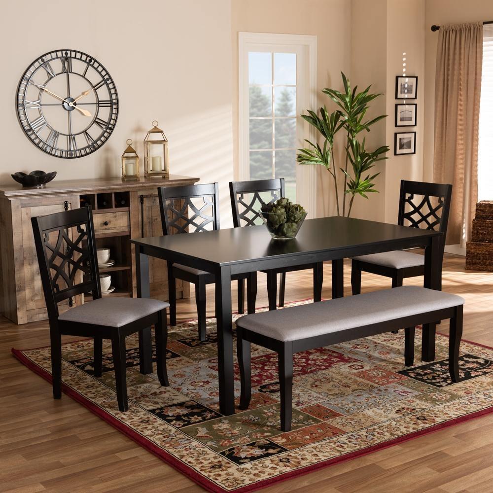 Dori Modern and Contemporary Grey Fabric Upholstered and Dark Brown Finished Wood 6-Piece Dining Set FredCo