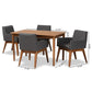 Dorina Mid-Century Modern Dark Grey Fabric Upholstered and Walnut Brown Finished Wood 5-Piece Dining Set FredCo