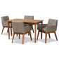 Dorina Mid-Century Modern Gravel Fabric Upholstered and Walnut Brown Finished Wood 5-Piece Dining Set FredCo