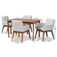Dorina Mid-Century Modern Greyish Beige Fabric Upholstered and Walnut Brown Finished Wood 5-Piece Dining Set FredCo