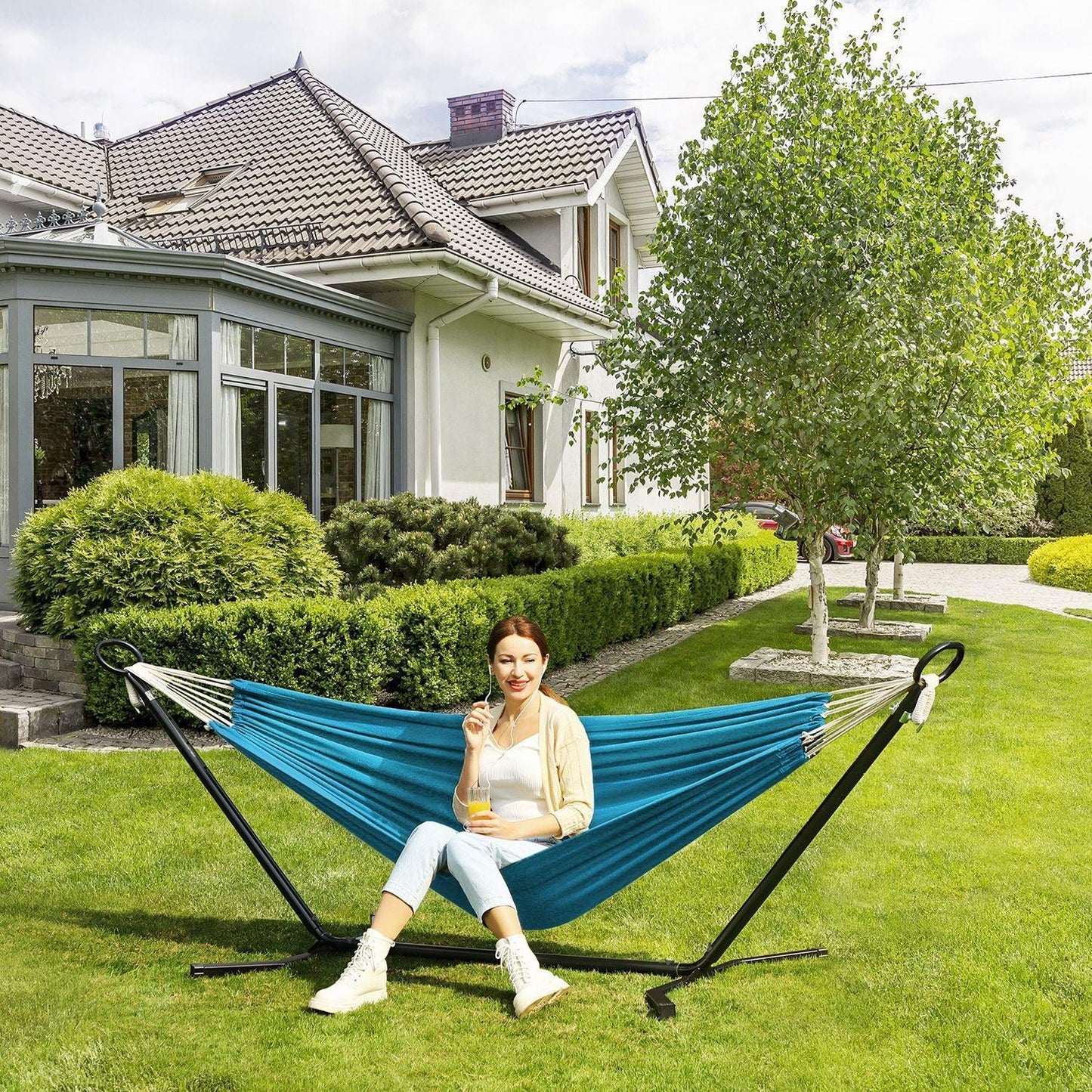 Double Hammock with Stand Turquoise FredCo