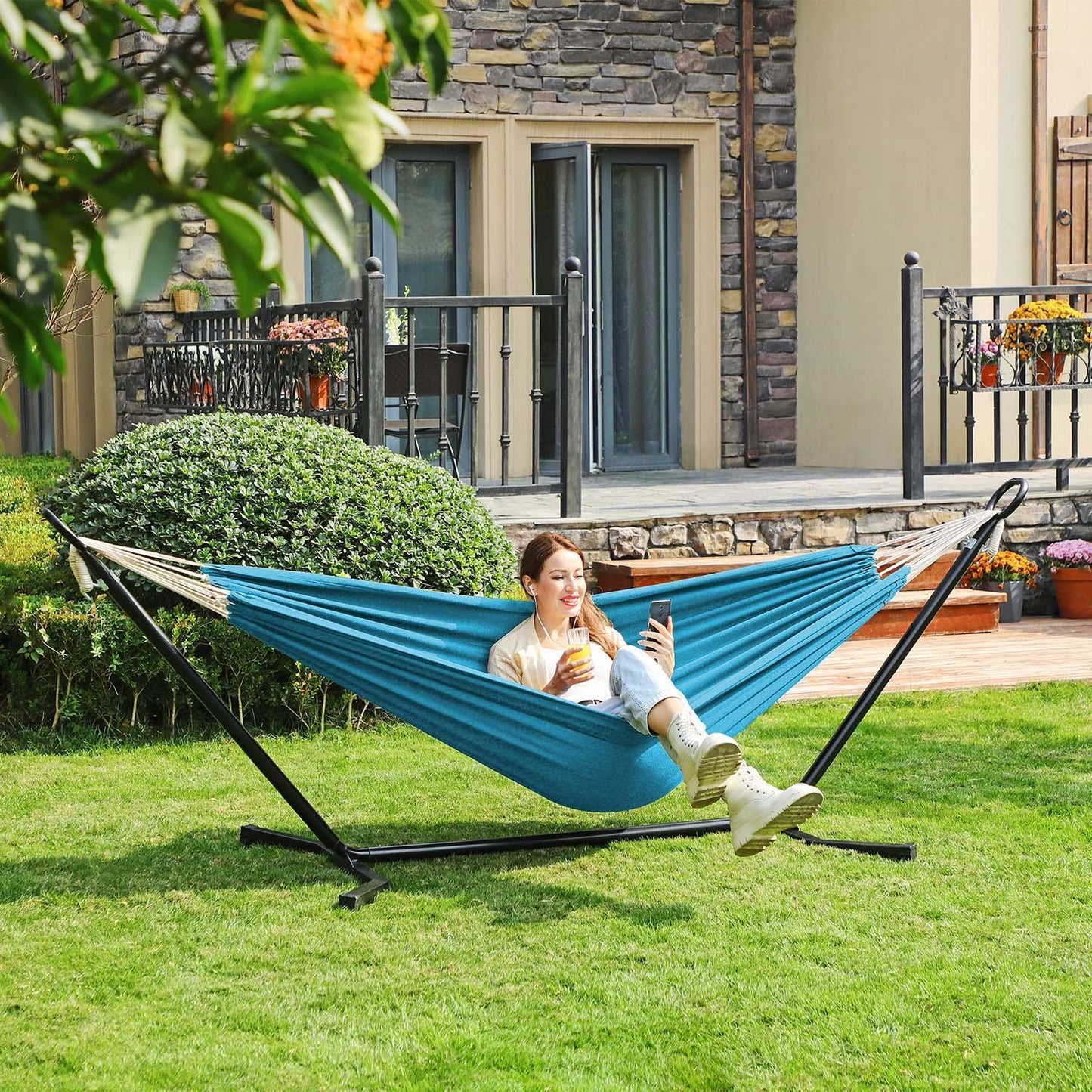 Double Hammock with Stand Turquoise FredCo