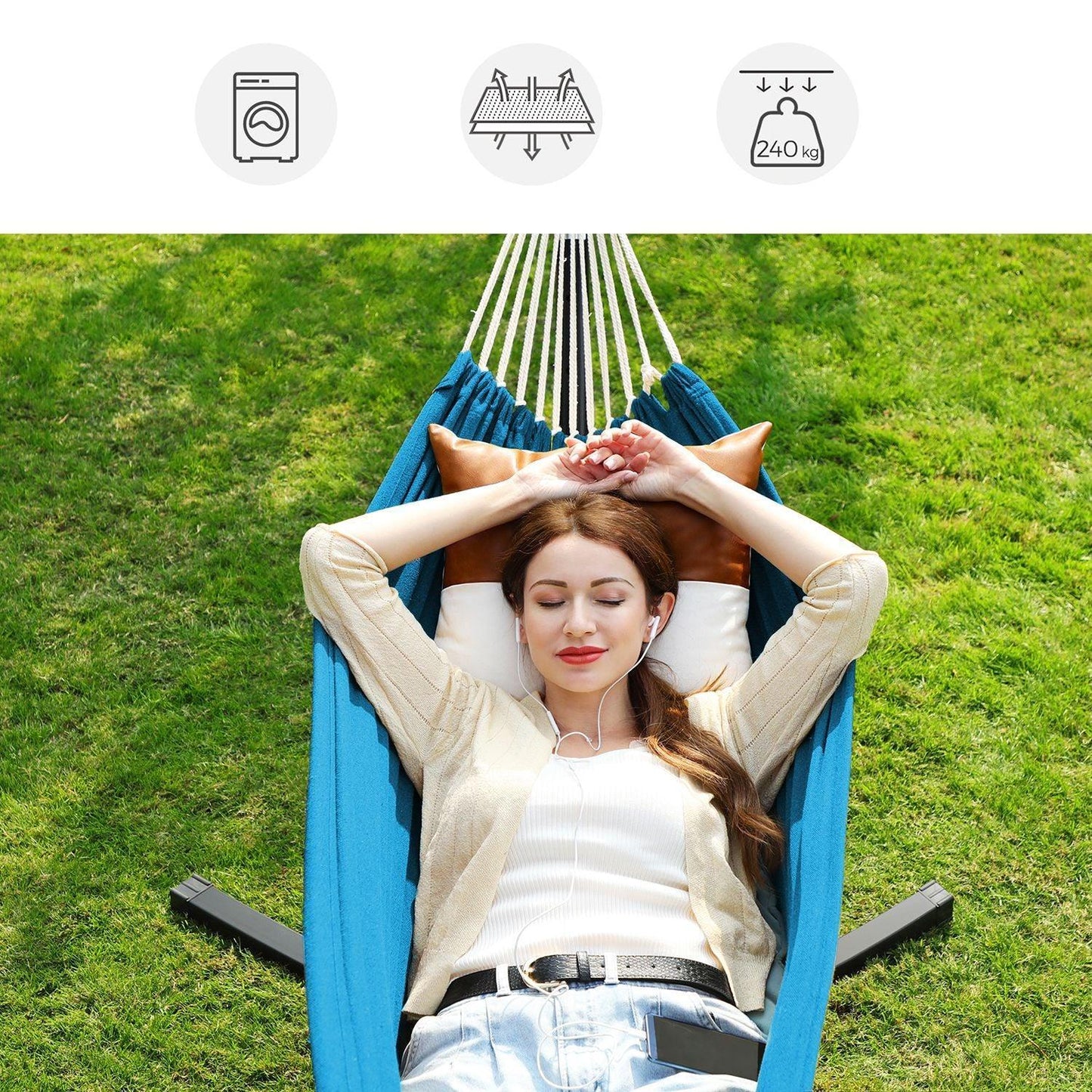 Double Hammock with Stand Turquoise FredCo