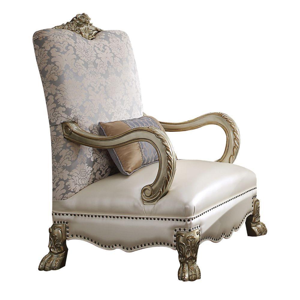 Dresden II Chair w/1 Pillow Pearl PU/Fabric & Gold Patina FredCo