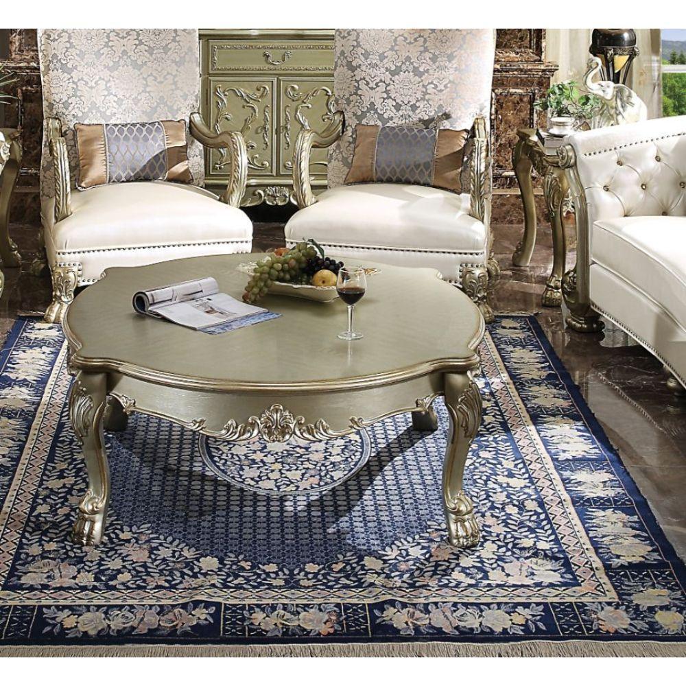 Dresden II Coffee Table (Bowed) Gold Patina & Bone FredCo