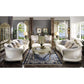 Dresden II Sofa (w/7 Pillows) Pearl PU & Gold Patina FredCo
