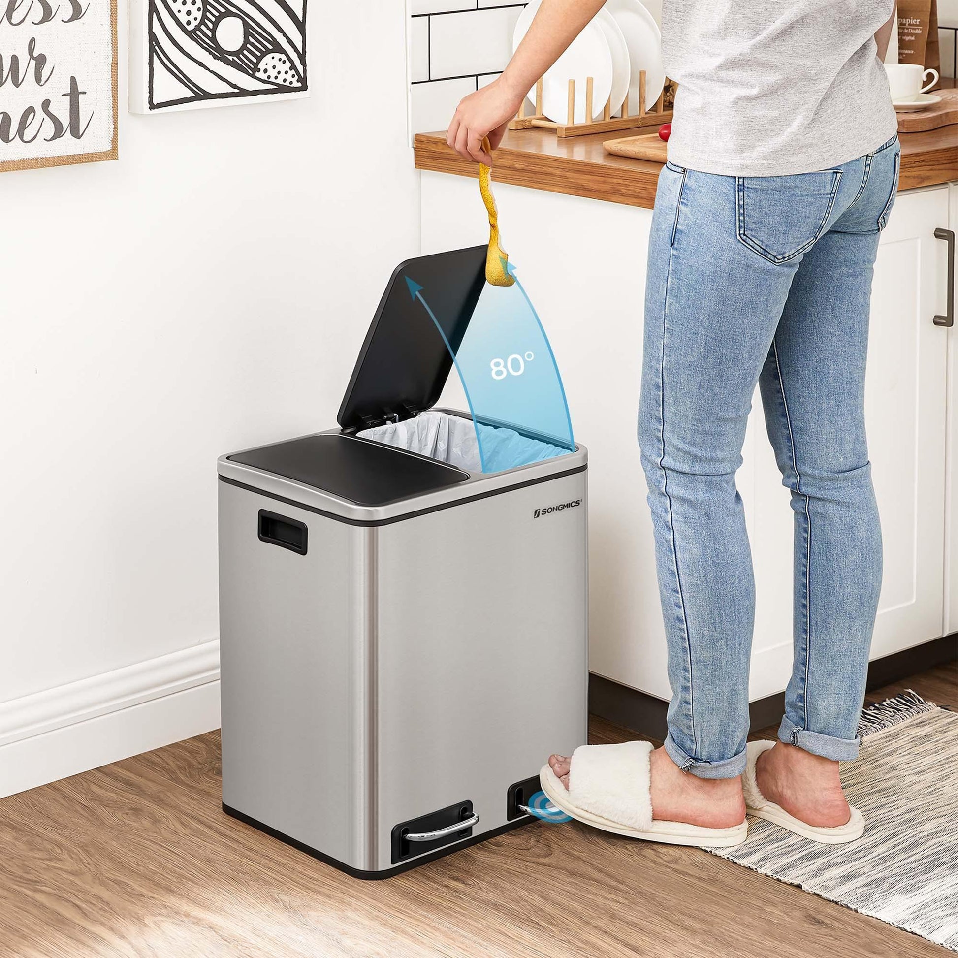 Dual Trash Can Silver, 8 Gallon (30L) FredCo