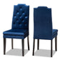 Dylin Modern and Contemporary Navy Blue Velvet Fabric Upholstered Button Tufted Wood Dining Chair Set of 2 FredCo