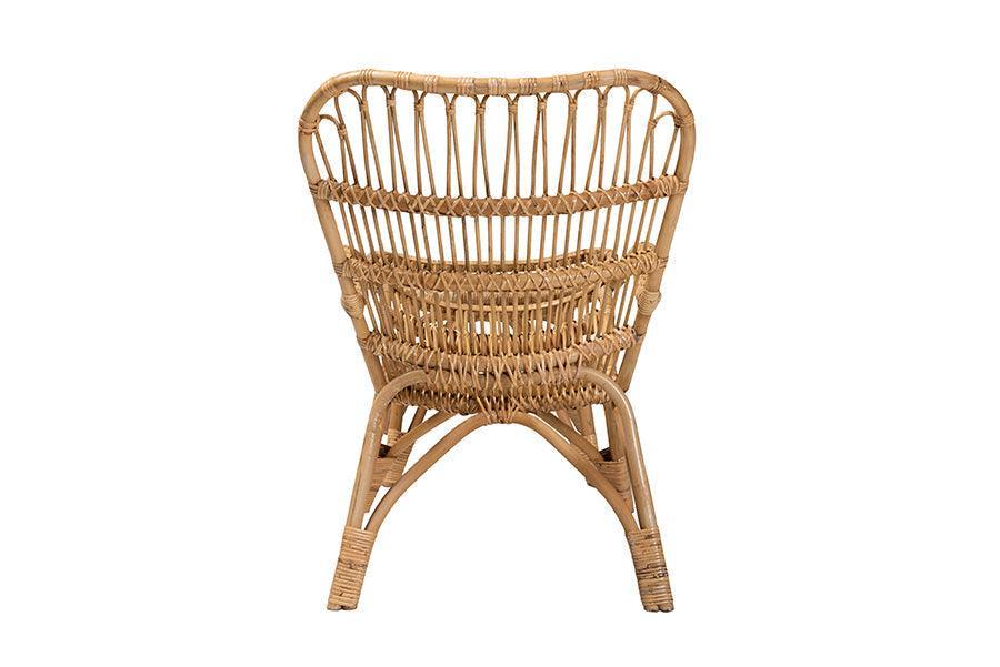 Earvin Modern Bohemian Natural Brown Rattan 2-Piece Armchair and Footstool Set FredCo