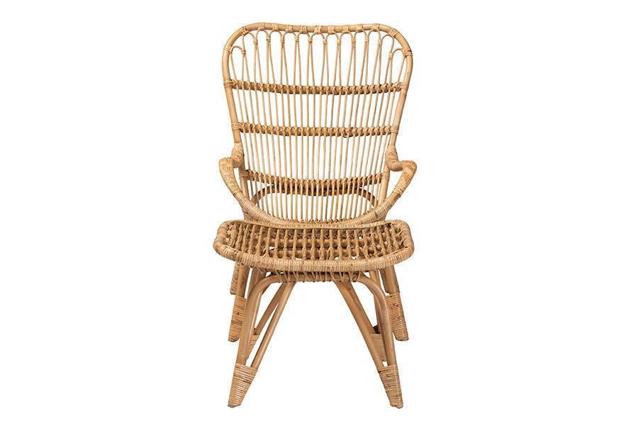 Earvin Modern Bohemian Natural Brown Rattan 2-Piece Armchair and Footstool Set FredCo