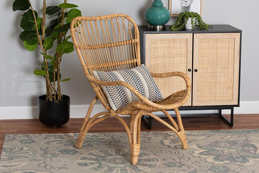 Earvin Modern Bohemian Natural Brown Rattan Armchair FredCo