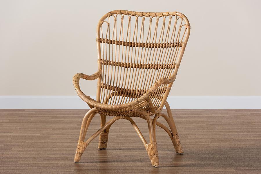 Earvin Modern Bohemian Natural Brown Rattan Armchair FredCo