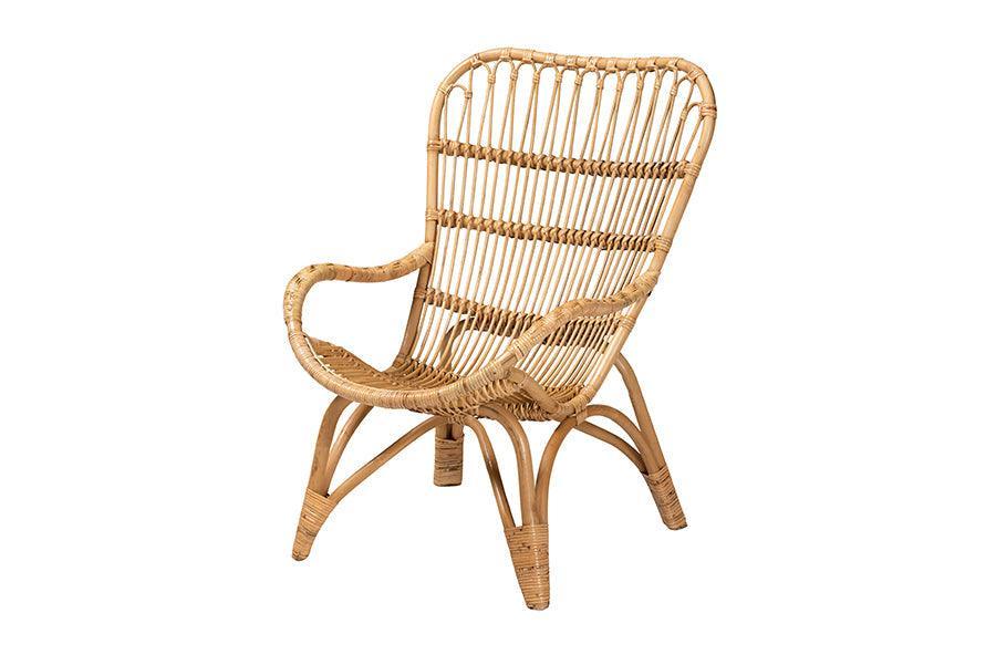 Earvin Modern Bohemian Natural Brown Rattan Armchair FredCo