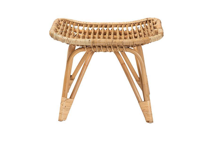 Earvin Modern Bohemian Natural Brown Rattan Footstool FredCo