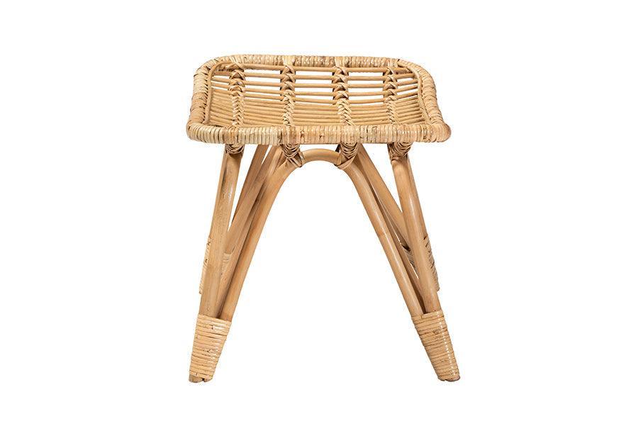 Earvin Modern Bohemian Natural Brown Rattan Footstool FredCo