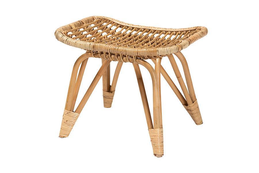 Earvin Modern Bohemian Natural Brown Rattan Footstool FredCo