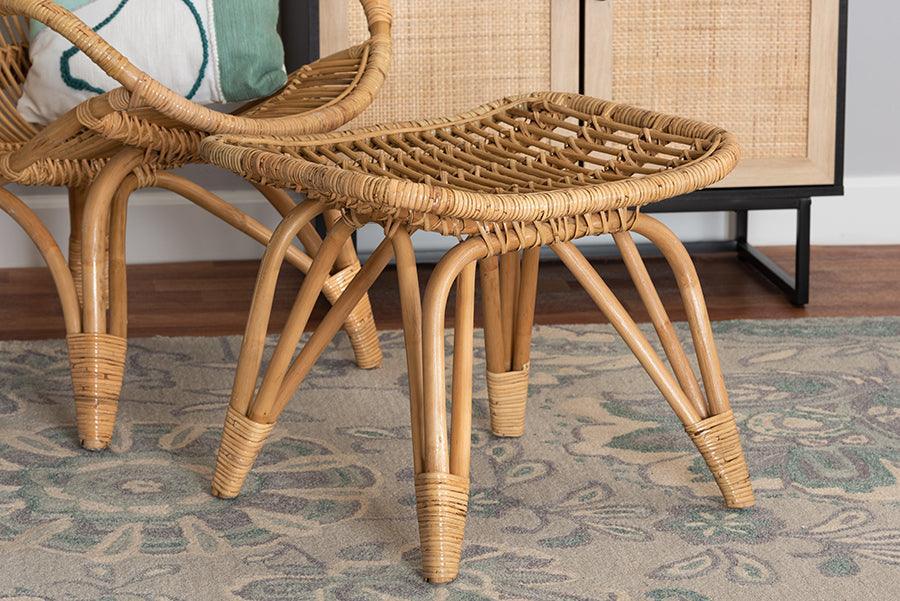 Earvin Modern Bohemian Natural Brown Rattan Footstool FredCo