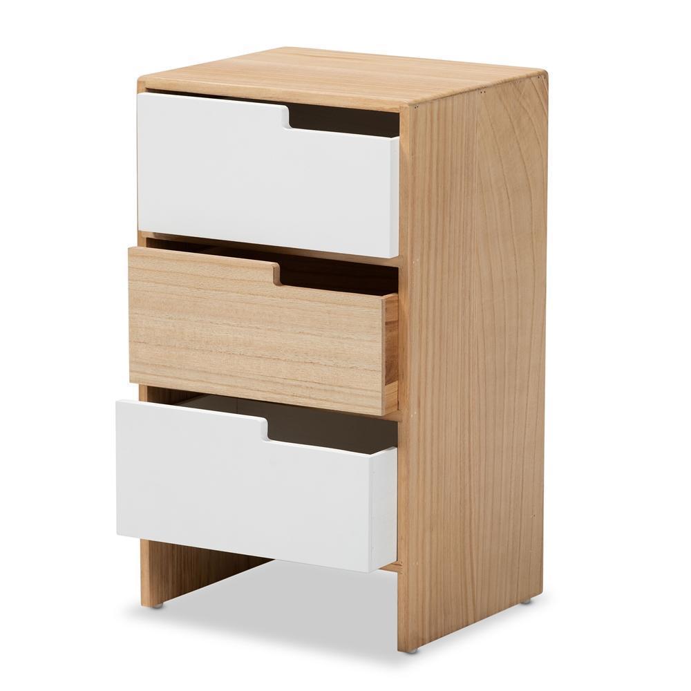 Eben Modern and Contmeporary Two-Tone White and Oak Brown Finished Wood 3-Drawer Storage Cabinet FredCo
