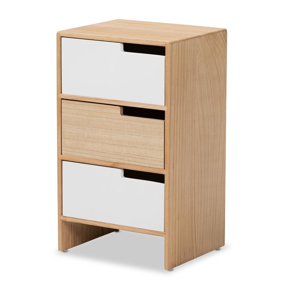 Eben Modern and Contmeporary Two-Tone White and Oak Brown Finished Wood 3-Drawer Storage Cabinet FredCo