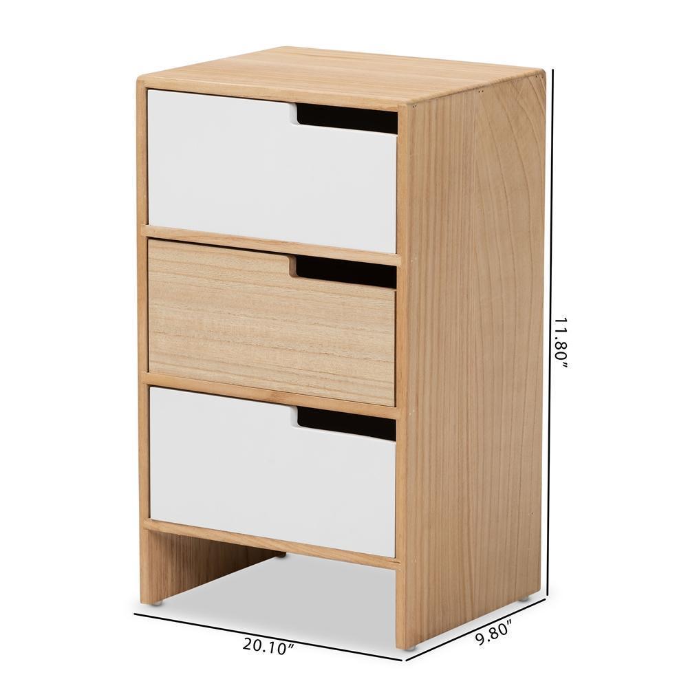 Eben Modern and Contmeporary Two-Tone White and Oak Brown Finished Wood 3-Drawer Storage Cabinet FredCo