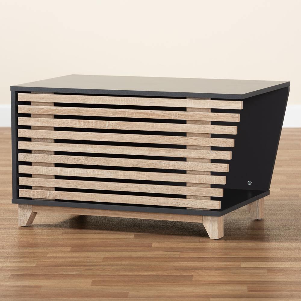 Eckhart Modern and Contemporary Two-Tone Dark Grey and Oak Finished Wood Cat Litter Box Cover House FredCo