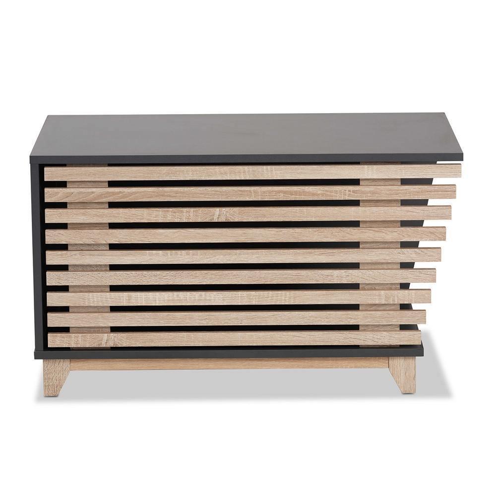 Eckhart Modern and Contemporary Two-Tone Dark Grey and Oak Finished Wood Cat Litter Box Cover House FredCo