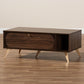 Edel Mid-Century Modern Walnut Brown and Gold Finished Wood Coffee Table FredCo