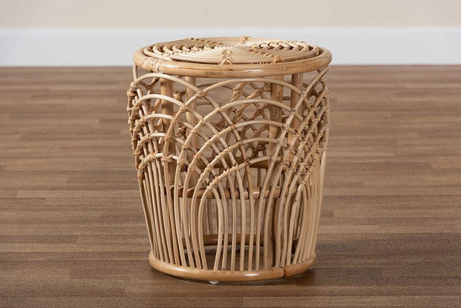 Edena Modern Bohemian Natural Brown Finished Rattan End Table FredCo