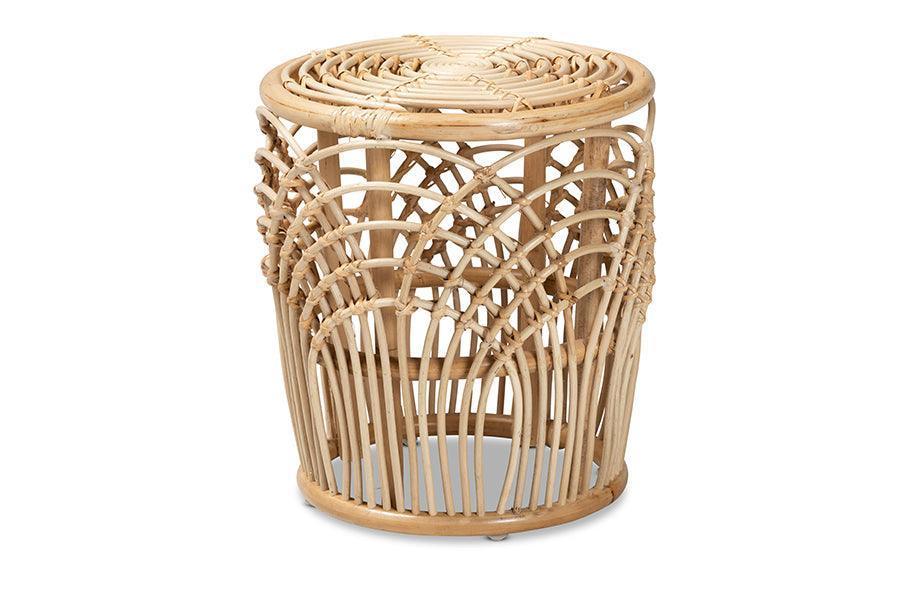 Edena Modern Bohemian Natural Brown Finished Rattan End Table FredCo