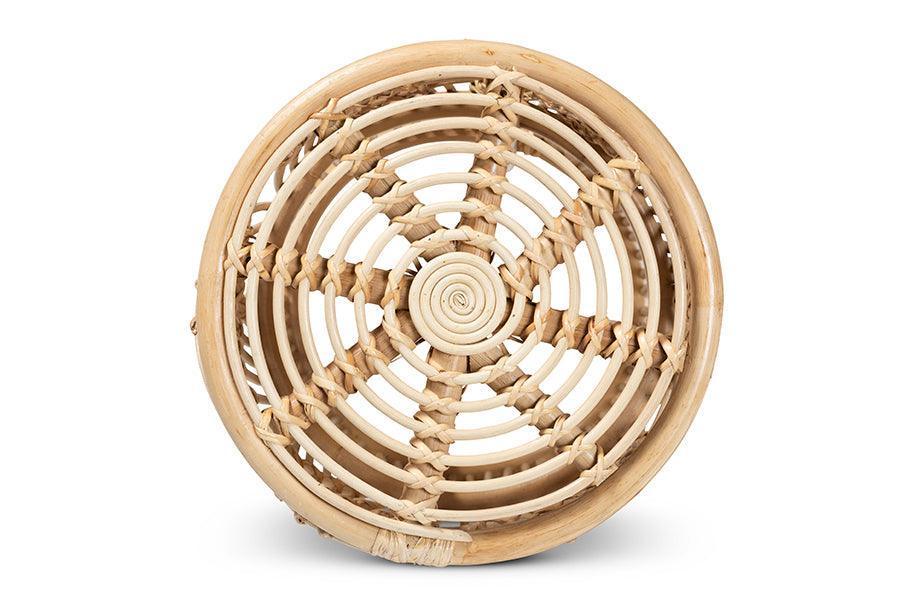 Edena Modern Bohemian Natural Brown Finished Rattan End Table FredCo