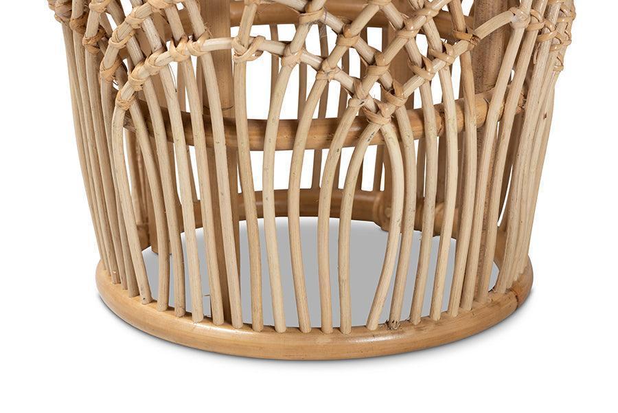 Edena Modern Bohemian Natural Brown Finished Rattan End Table FredCo