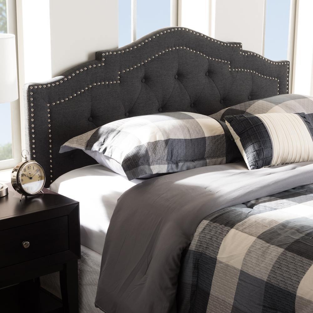 Edith Modern and Contemporary Dark Grey Fabric King Size Headboard FredCo